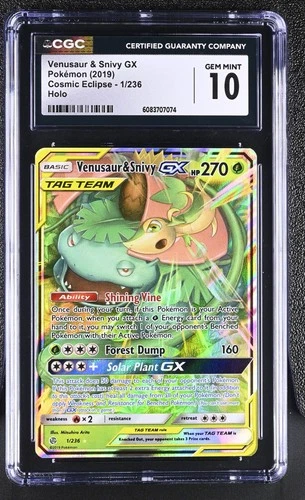 2019 POKEMON COSMIC ECLIPSE VENUSAUR & SNIVY GX 1/236 ENGLISH CGC 10 GEM MINT