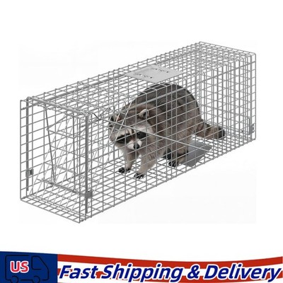 36'' Live Animal Trap Cage, Collapsible Steel w/ Sensitive Trigger Cats, Raccoons