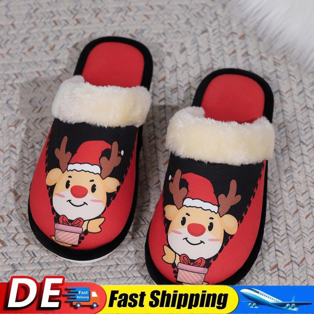 APL Pantofole Unisex con Motivo Alce di Natale Comode Pantofole in Cotone Peluche f
