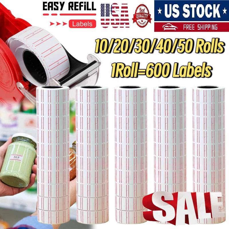 For MX-5500 Price Tag Gun Sticker Red line 600 Labels per Roll Refill Ink Roller - Image 2 of 4