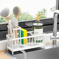 Cisily White Sponge Holder for Kitchen Sink, Sink Caddy Organizer with High B...
