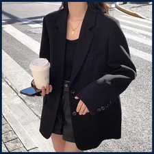 Spring Autumn Black Blazers for Women Fashion Streetwear Single-Breasted