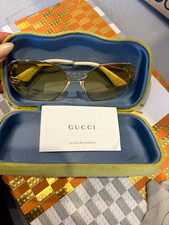 Gucci Women’s Cat Eye Sunglasses Gold Metal Frame Green Tinted UV400 Case