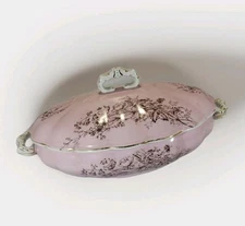 Antique Brown Transferware Pink Covered  Staffordshire Bowl Tureen 