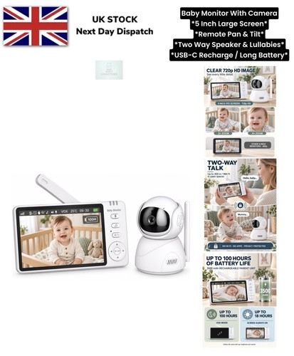 Baby Monitor Camera Wireless 5” Screen Night Vision Security Video Camera 2 Way