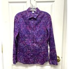 Purple Batik Print Blouse Button Up Coldwater Creek No Iron Cotton Women’s 4 - 6