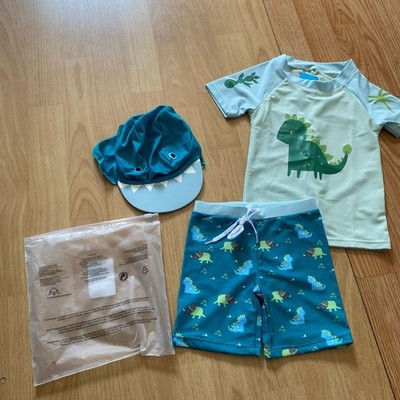OVS Fagottino Toddler Boy 3-Piece Dinosaur Rash Guard Swim Set with Hat