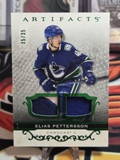 Elias Pettersson 2021-22 Artifacts Emerald Materials 35/35 Dual Patch Bookend