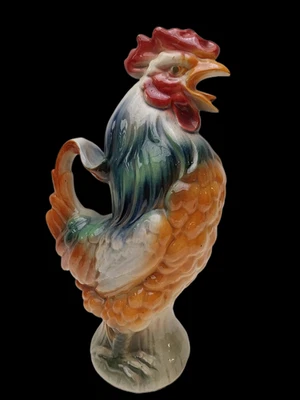 Très Ancien Pichet COQ H 34cm ST CLEMENT Barbotine Pot, cruche Faïence zoomorphe - Photo 1/4