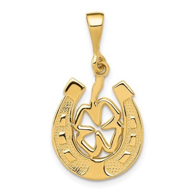 14k Gelbgold Kleeblatt im Hufeisen Charm Anhänger L 25mm, B 15mm