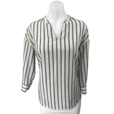 Banana Republic White Black Striped Half Sleeve V Neck Blouse Shirt Top Size S