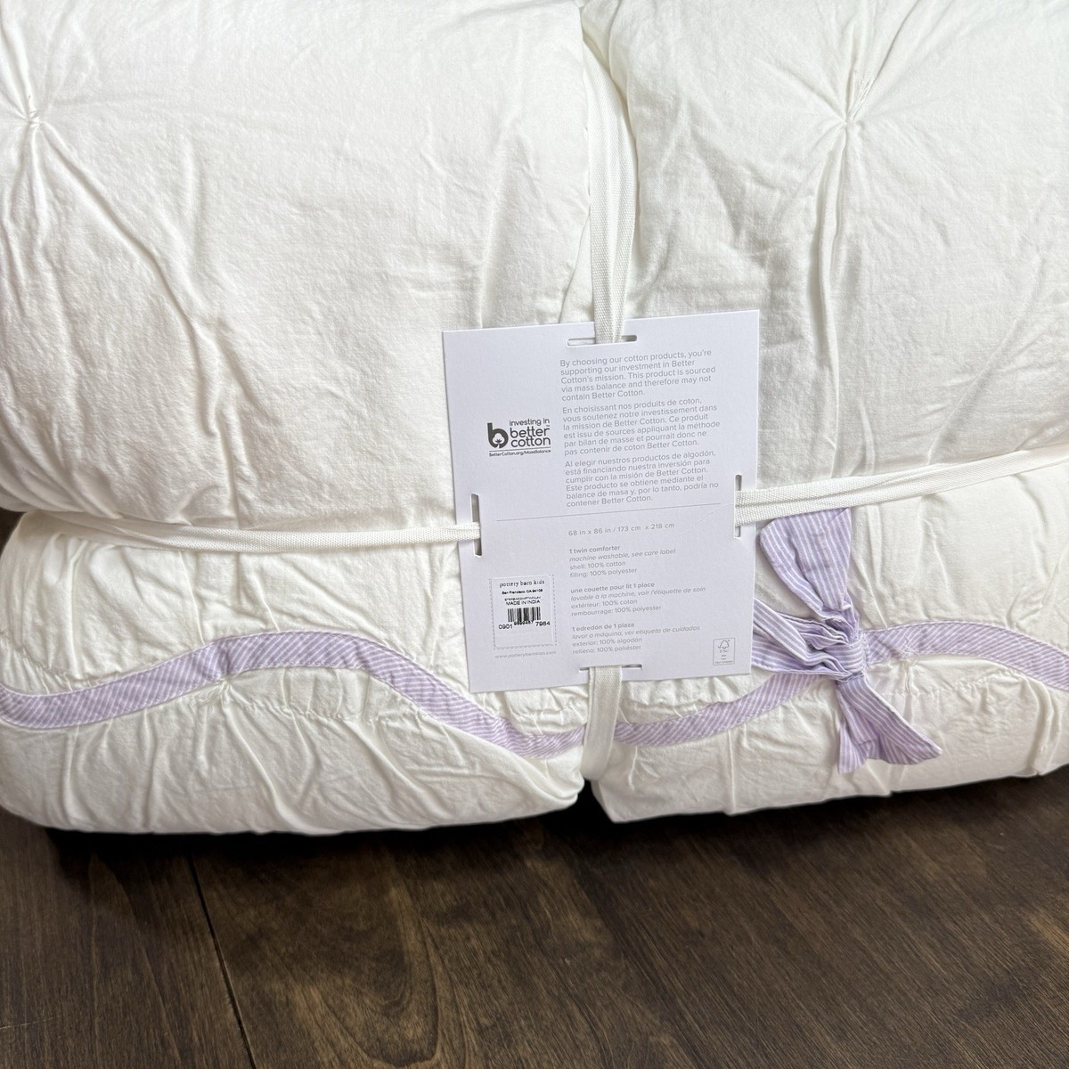 POTTERY BARN KIDS STRIPE BOW COMFORTER, TWIN 100% COTTON
