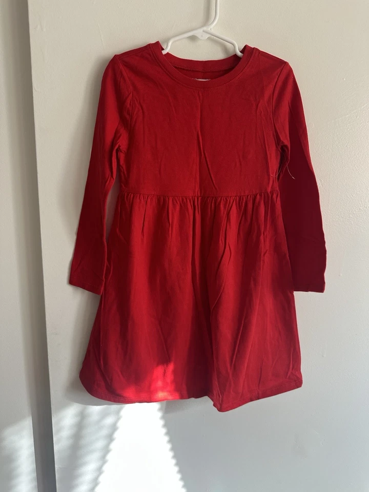 Old Navy Cotton Dress Girls Red Long Sleeve Size 5T Holiday Christmas Party - Image 2 of 4
