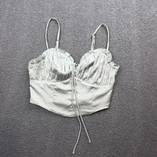 Altar'd State Corset Crop Top Women's Small Sage Green Satin Pleated Ruffle