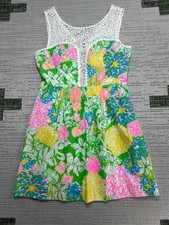 Lilly Pulitzer Raegan Shift Dress Womens 10 Green Hibiscus Stroll Lace Tropical