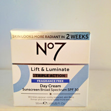 No7 Lift  Luminate Triple Action Fragrance Free Day SPF 30 Cream 1.69oz - New