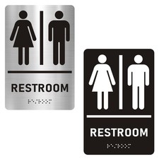 Bstersign Restroom Sign ADA Braille Unisex 9.6in Acrylic Black Silver 6x9