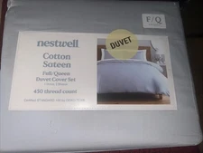 Nestwell Queen Duvet Cover Set Cotton Sateen 450 tc Bed Bath Beyond New Blue
