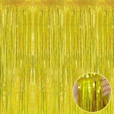 4 Pack Gold Tinsel Foil Fringe Curtain Backdrop 3.28x8.2Ft Metallic Streamers