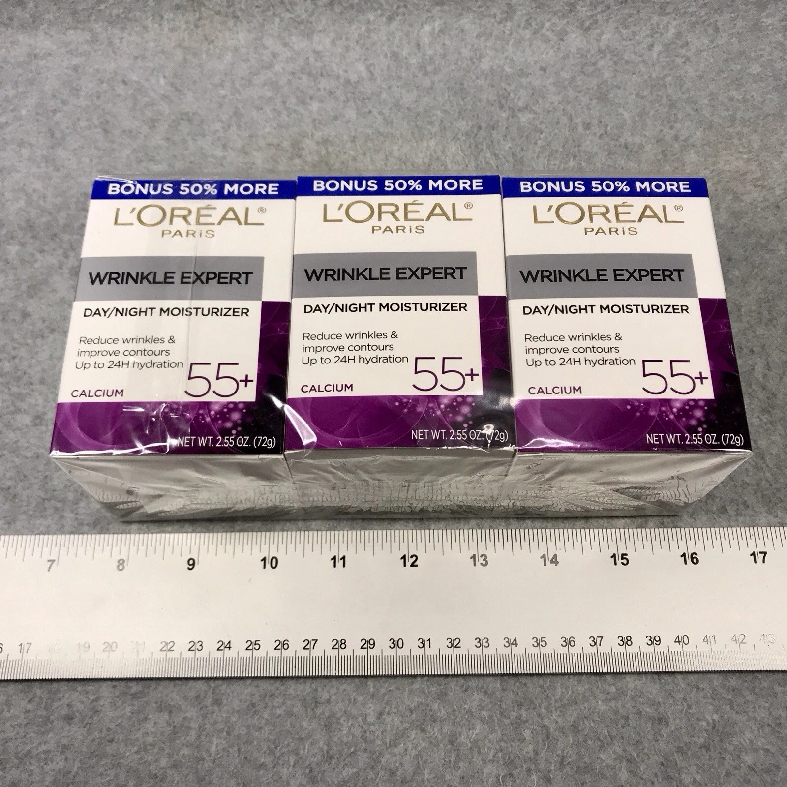 Lot of 3 L'Oreal Wrinkle Expert 55+ Day Night Face Moisturizer 24Hr Bonus 2.55oz