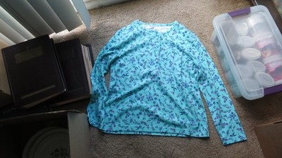 Women's Blair Long Sleeve Henley Knit Tee Medium Aqua Floral NEW