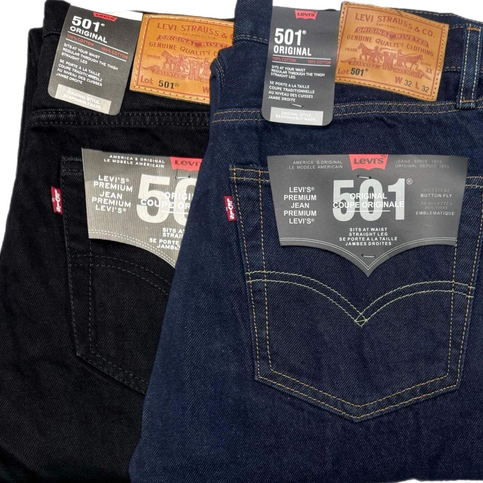 Levis® 501 Mens Denim Jeans Original Fit bottoms Straight Leg Pants Jean NEW