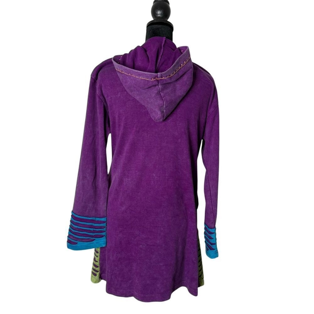 BOHO Patchwork Long Tunic Hoodie Jacket Size M Hi… - image 2