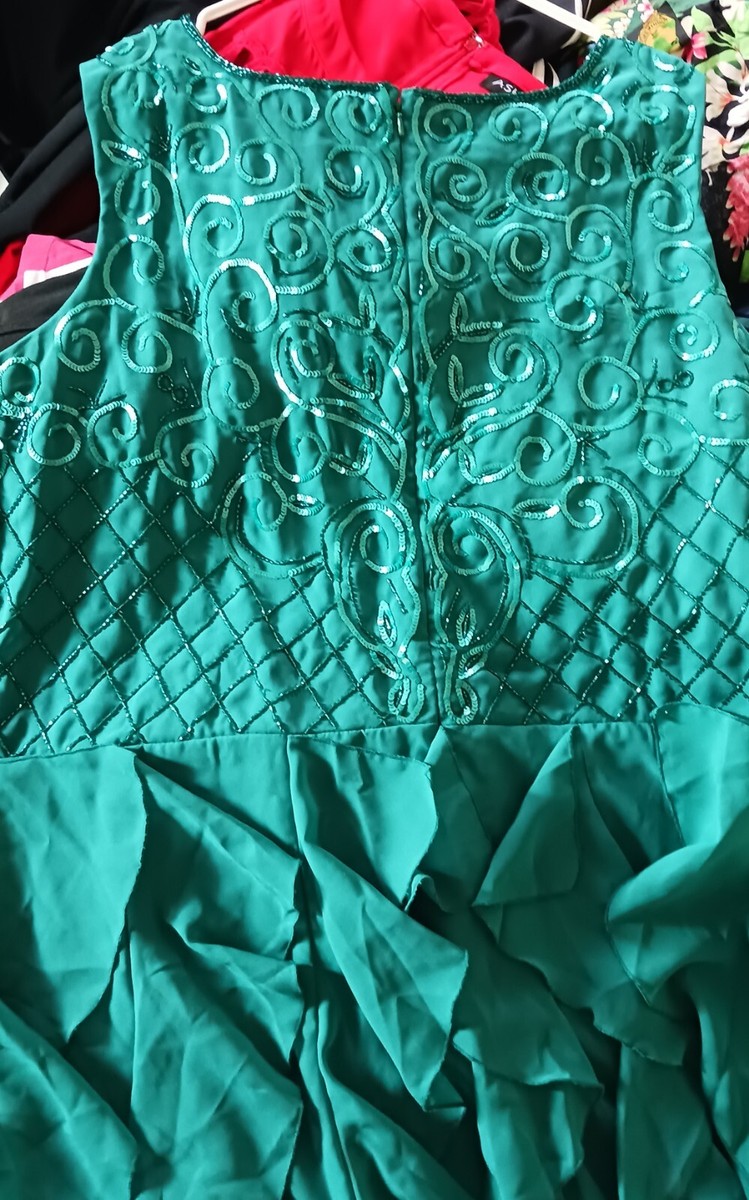 Ashro 22W Formal Green Dress With Beaded Top | eBay