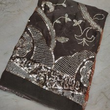 Indian Antique Bridal Dupatta Sequins Scarf Beaded Georgette Veil Stole Hijab L"