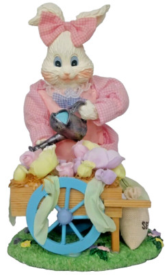 Large Easter Bunny Figurine Growing Flowers 11'' H - Pink