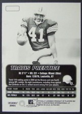 Travis Prentice 2001 Fleer Ultra Missing Colors Back Error Card Cleveland Browns