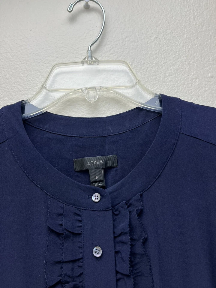 Mono J Crew Volantes Frontales F5571 Azul Marino Top Pantalones Talla 8 Mezcla Seda Foto 4 de 4