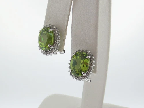 Simulated Peridots Genuine Diamonds HALO Solid 14K White Gold Earrings - Image 2 of 4