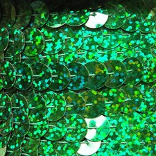 Green Hologram Reflective Metallic Sequin Trim 10mm flat strung. Made in USA.