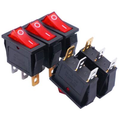 5 Pcs Rocker Switch 3 Pins 2 Positions 20A/125V 15A/250V SPST Red LED Light