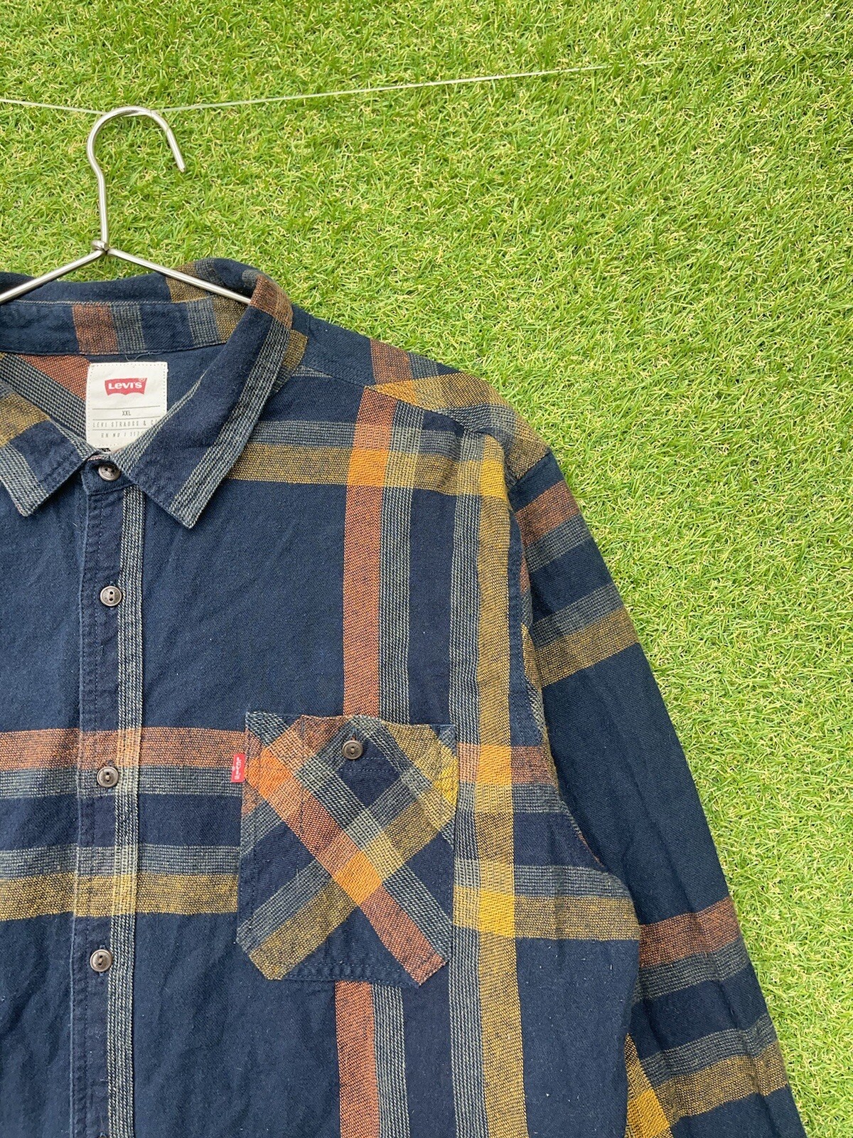 Levis Flannel Shirt Mens Plaid Blue Button Up Long Sleeve Chore Farm Size 2XL-image