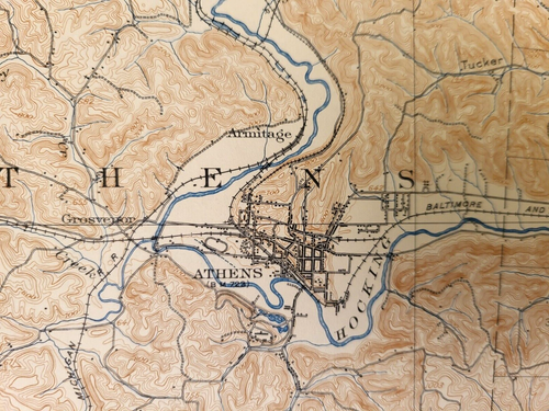 1905 Athens Ohio & Surrounding Area USGS Topographic Survey 17"x 21" Color Map - Picture 5 of 6