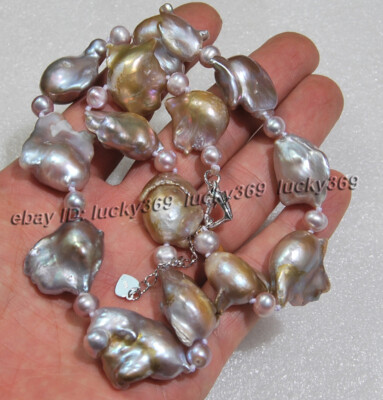 16'' 18'' 25'' AAA 7-8mm/20-30mm Purple Colorful Baroque Pearl Beads Knot Necklace