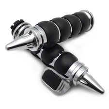 HongK Universal Motorcycle 25mm Chrome Hand Grips Handle Bar Throttle Boss