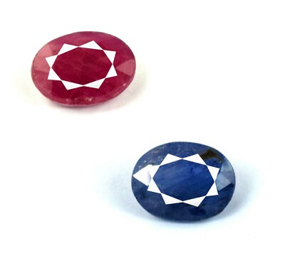 Blue Sapphire & Ruby Gemstone Oval Natural 8-10 Ct Pair AGI Certified