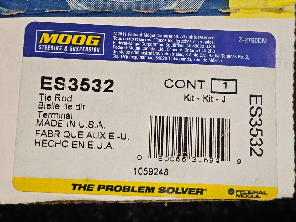 Extremo de varilla de amarre de dirección interior del conductor delantero MOOG ES3532 para Dodge Intrepid 98-04 Foto 2 de 4