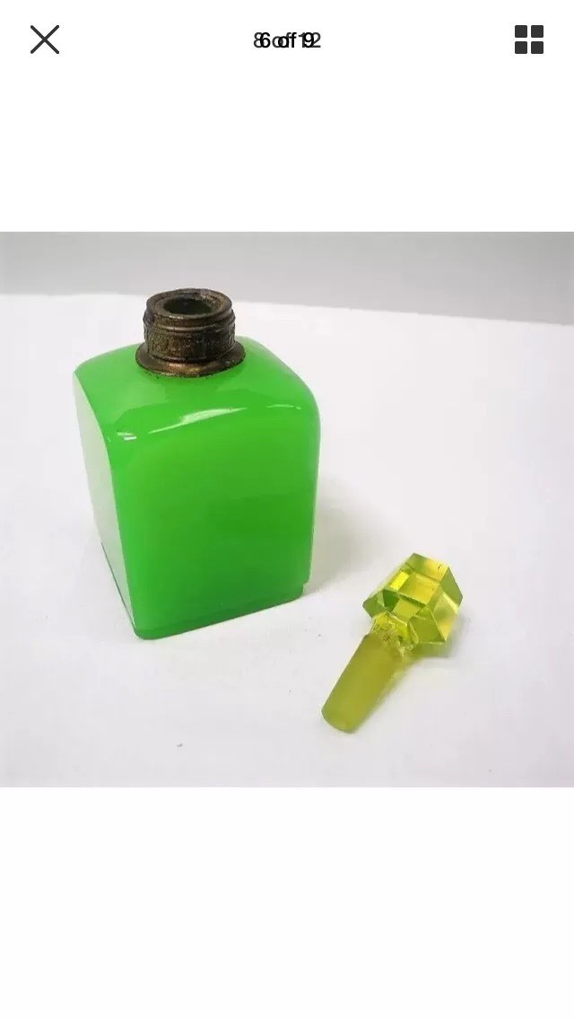 French Opaline Green Vaseline Glass Perfume / Cologne Bottle eBay
