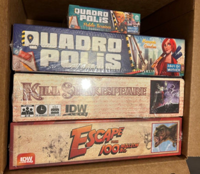 Lot of 4- Board Game MSRP $185 Quadropolis, Kill Shakespeare Escape from 100 BC
