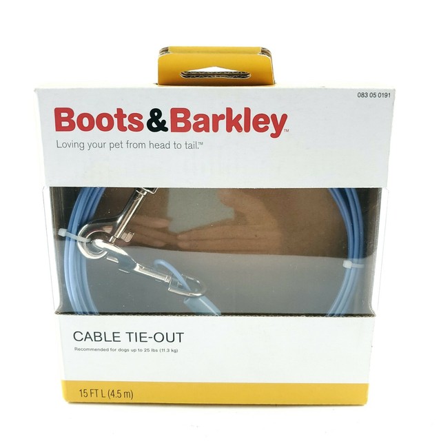 BOOTS & Barkley Cable Tieout 15 Feet for Dogs up to 25lbs Lite Blue