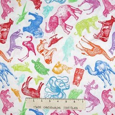 Animal Fabric - Etched Dog Giraffe Elephant Toss White - Timeless Treasures YARD