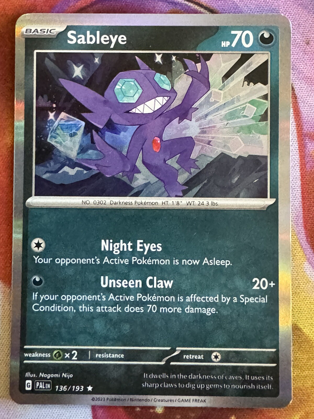 Pokémon TCG Sableye SV02: Paldea Evolved 136/193 Holo Rare