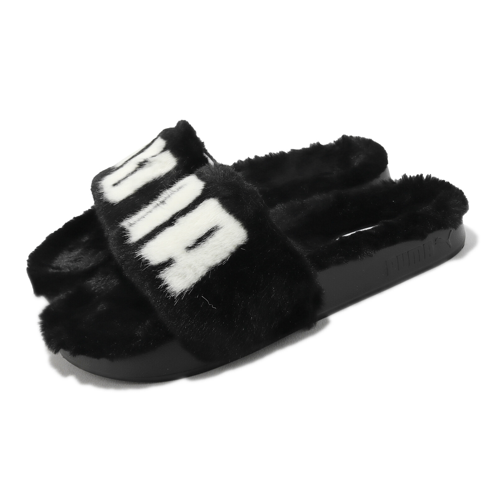 Женские босоножки-слипоны на меху Puma Leadcat 2.0 Fuzz Wns Черно-белые 387313-01