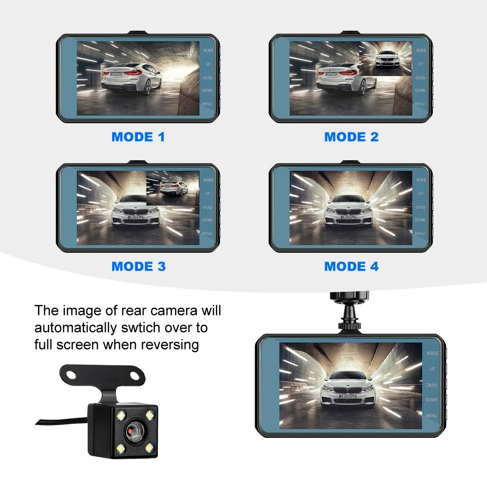 Touch Screen Dash Cam 4" 1080P Dual Lens Car DVR Recorder Front And Rear Camera - Thumbnail 19