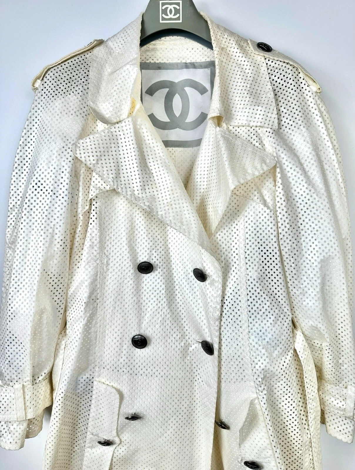 Giacca trench cappotto Chanel vintage 2008 bianco logo sportivo 34 36 4 6 top XS S M