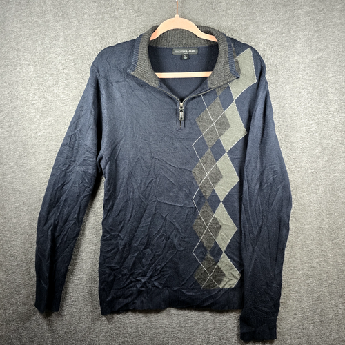 Suéter Pullover Tricots St. Raphael Hombres L Lado Argyle Cuarto Cremallera Azul Marino - Imagen 1 de 11